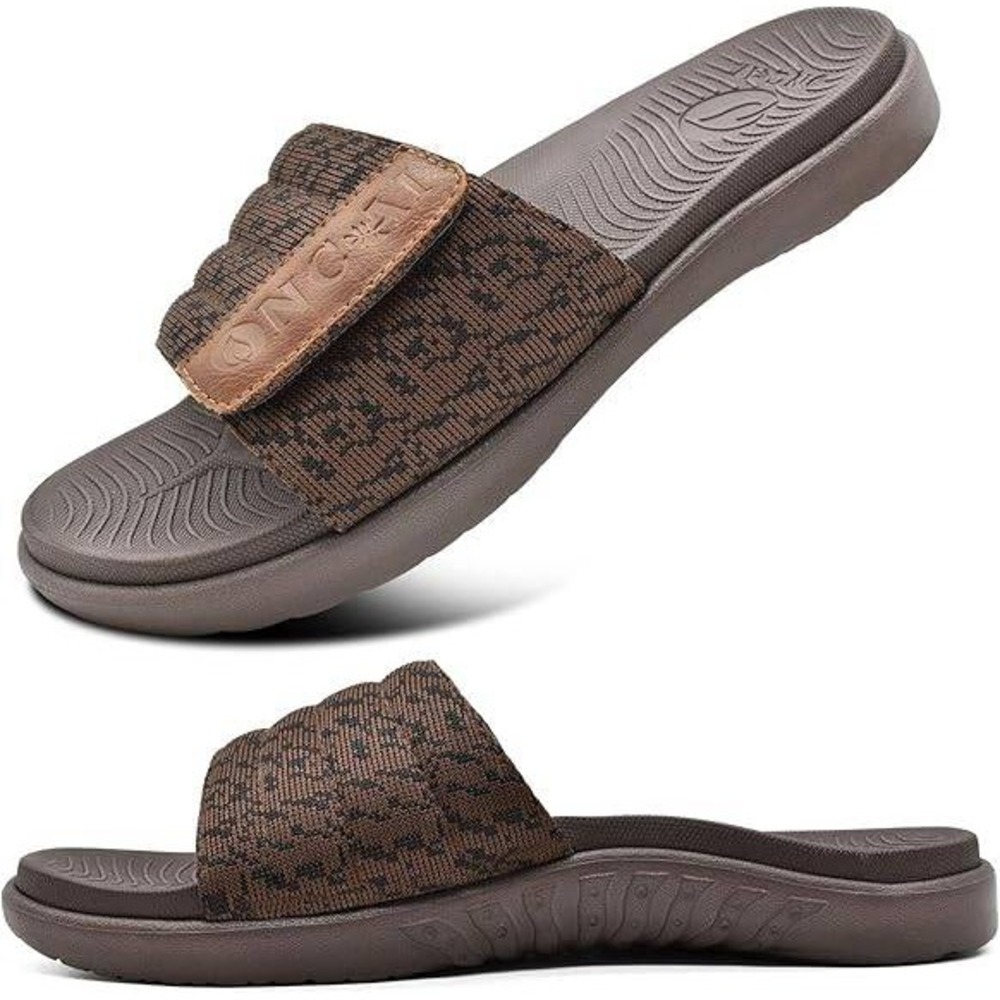 ONCAI Men's US 8 Brown Slide Sandals Arch Support Open Toe Adjustable Straps